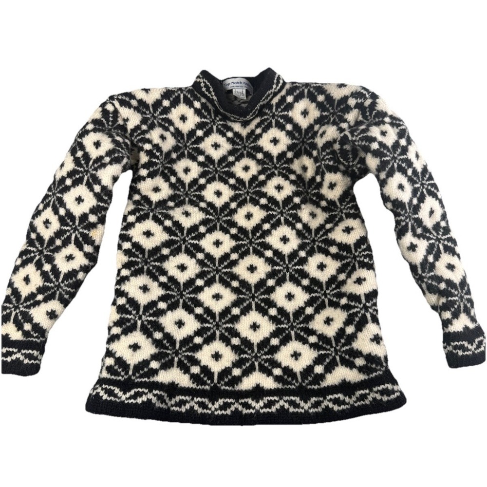Vintage Top Notch Knits Handcrafted Wool Sweater Made In USA Size M Fair Isle‎